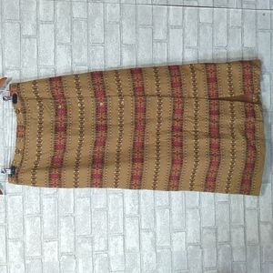 Vintage Telluride Clothing Tan Embroidered Aztec Buttoned Maxi Skirt Size 12